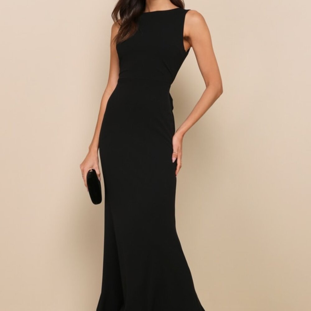 Lulus Exquisite Refinement Black Backless Bow Ruffled Maxi Dress - Size M